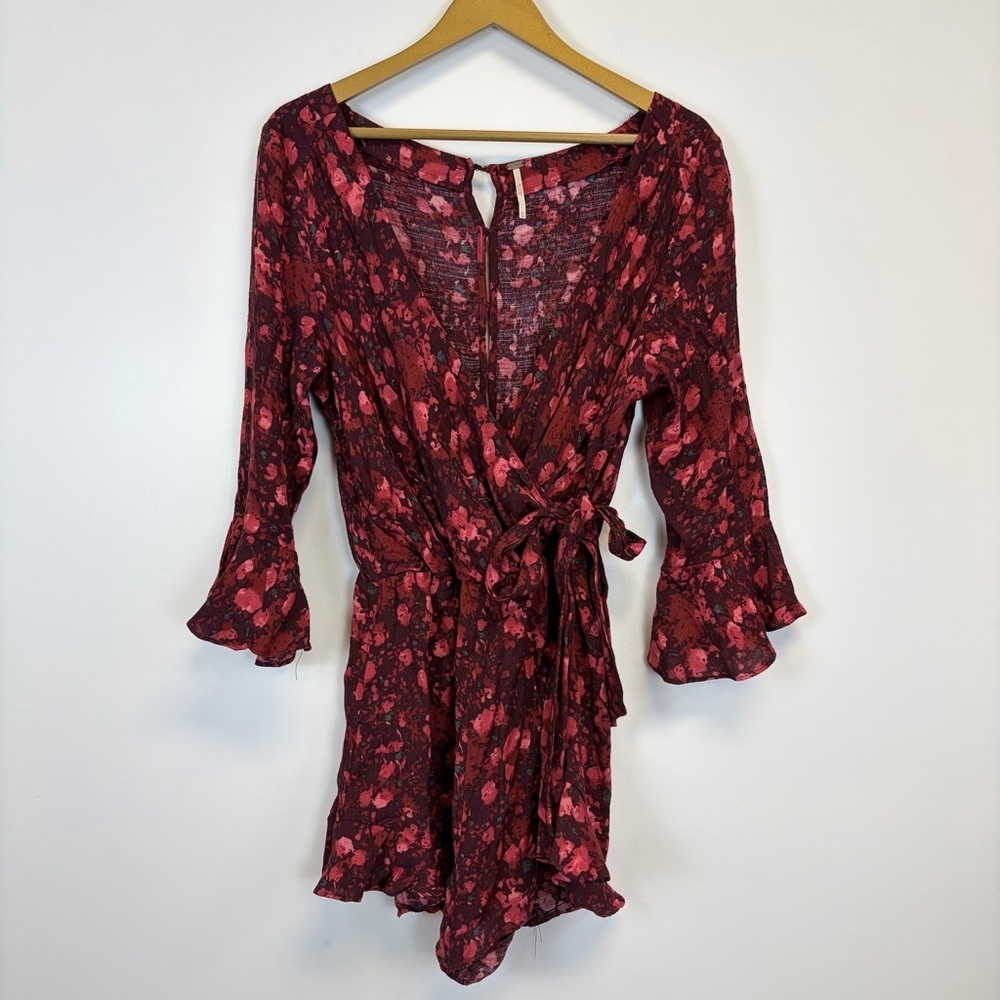 Free People Floral Long Sleeve Wrap Romper